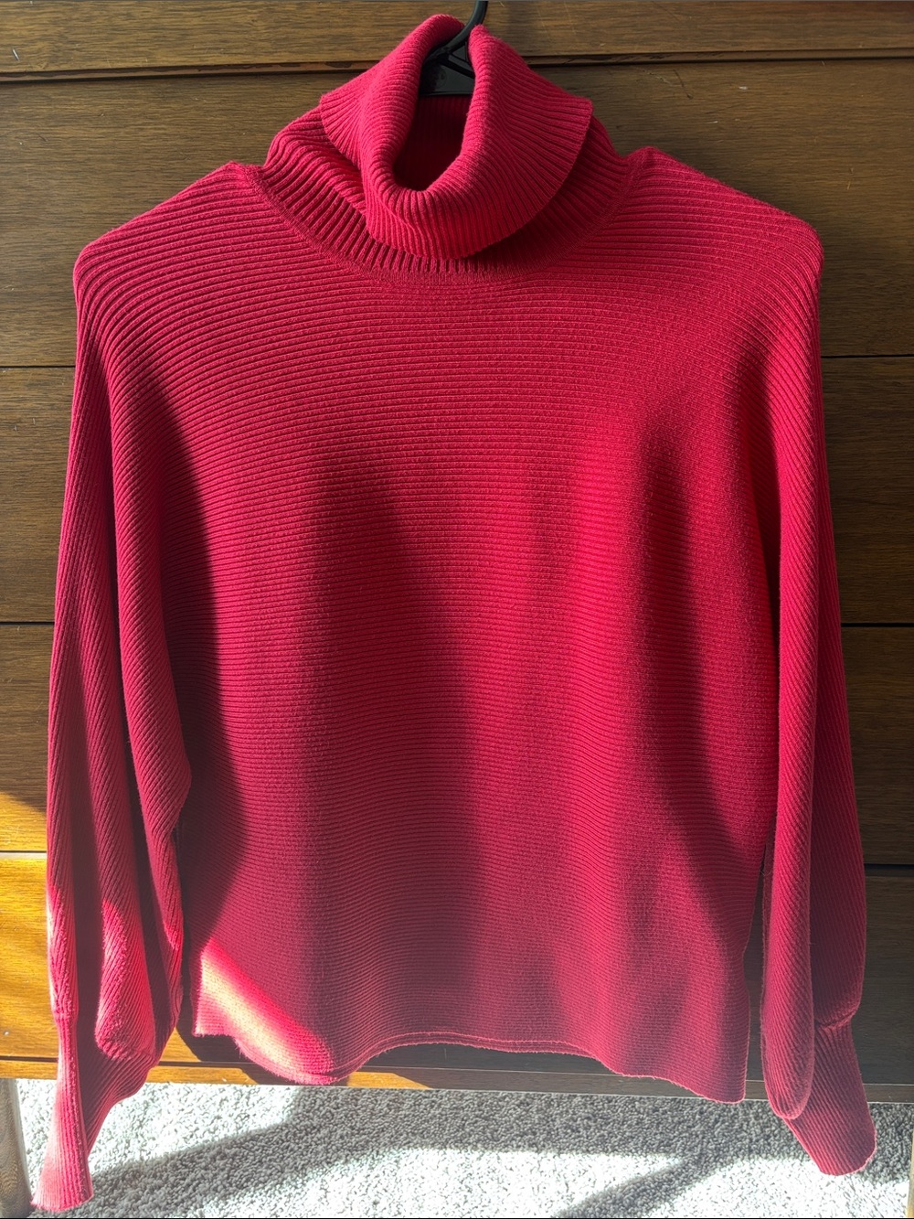 Pink Rose Red Ribbed Turtleneck Sweater